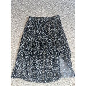 Womens Canyon Retreat Mesh Tiered Midi Skirt Black‎ Floral Elastic Waist Medium